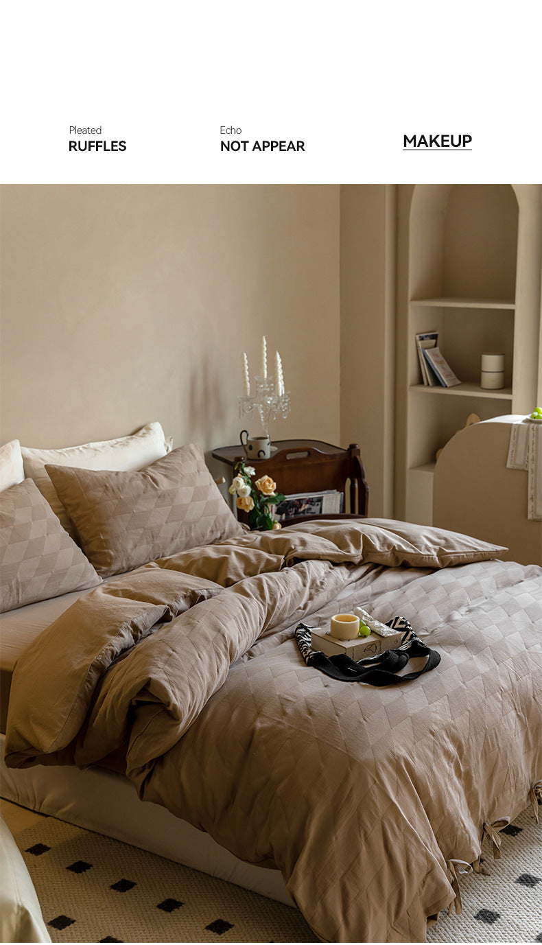 Textured Embossed Double Layer Soft Gauze Washed Satin Cotton Jacquard Four-Piece Set